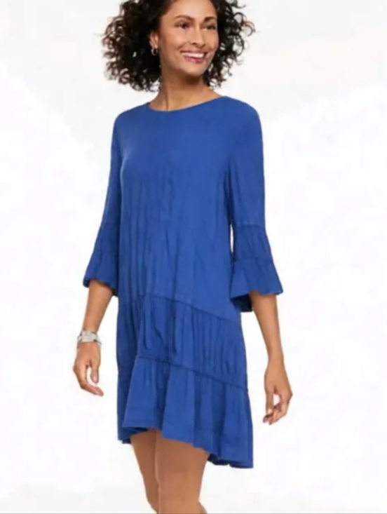 Match point Dresses & Skirts - MATCH POINT Linen Blue Tiered Ruffle Dress
